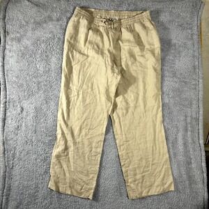 Jones New York Sport Ankle Pants Women 2X Beige Linen Elastic Waist Wide Leg